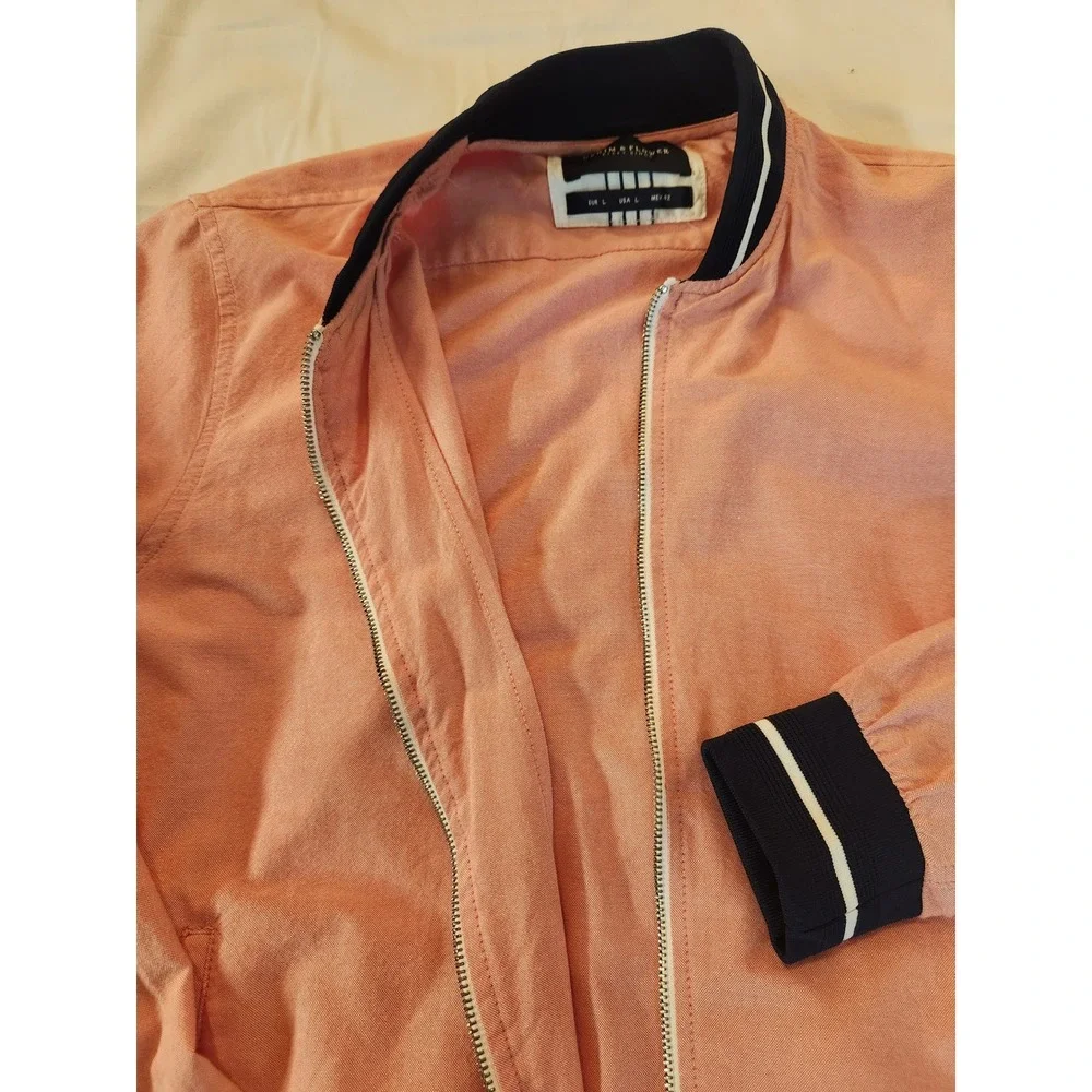 Denim & Flower Mens Pink Salmon Cotton Oxford Bomber Jacket Large Y2K Preppy